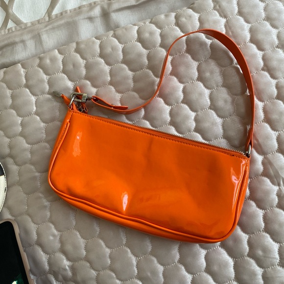 Orange Faux Patent Leather Handbag - Picture 2 of 3